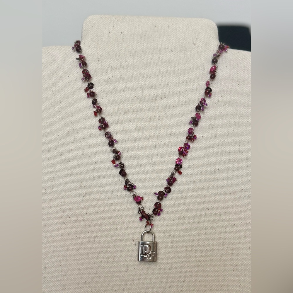 Pendant Necklace with Pink and Purple Beaded Chain